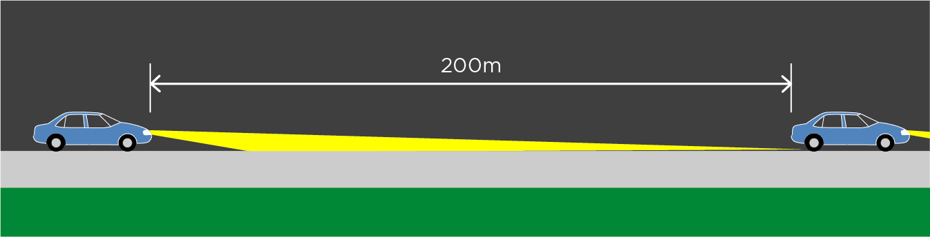 200m distance between cars headlights